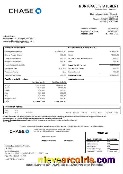 USA Chase mortgage statement
